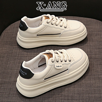 Adidași pentru femei din piele naturală, talpă de cauciuc groasă 3–5 cm, talpă interioară din latex, căptușeală din microfibră, închidere cu șireturi