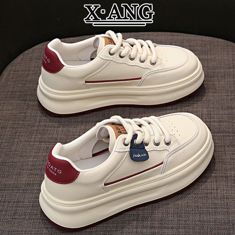 Adidași pentru femei din piele naturală, talpă de cauciuc groasă 3–5 cm, talpă interioară din latex, căptușeală din microfibră, închidere cu șireturi