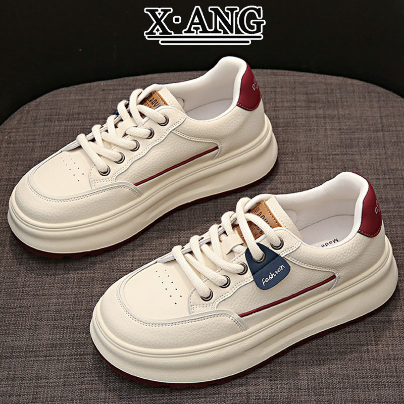 Adidași pentru femei din piele naturală, talpă de cauciuc groasă 3–5 cm, talpă interioară din latex, căptușeală din microfibră, închidere cu șireturi