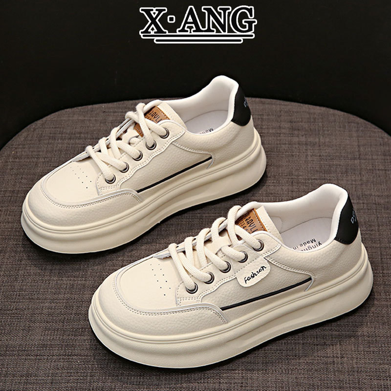 Adidași pentru femei din piele naturală, talpă de cauciuc groasă 3–5 cm, talpă interioară din latex, căptușeală din microfibră, închidere cu șireturi