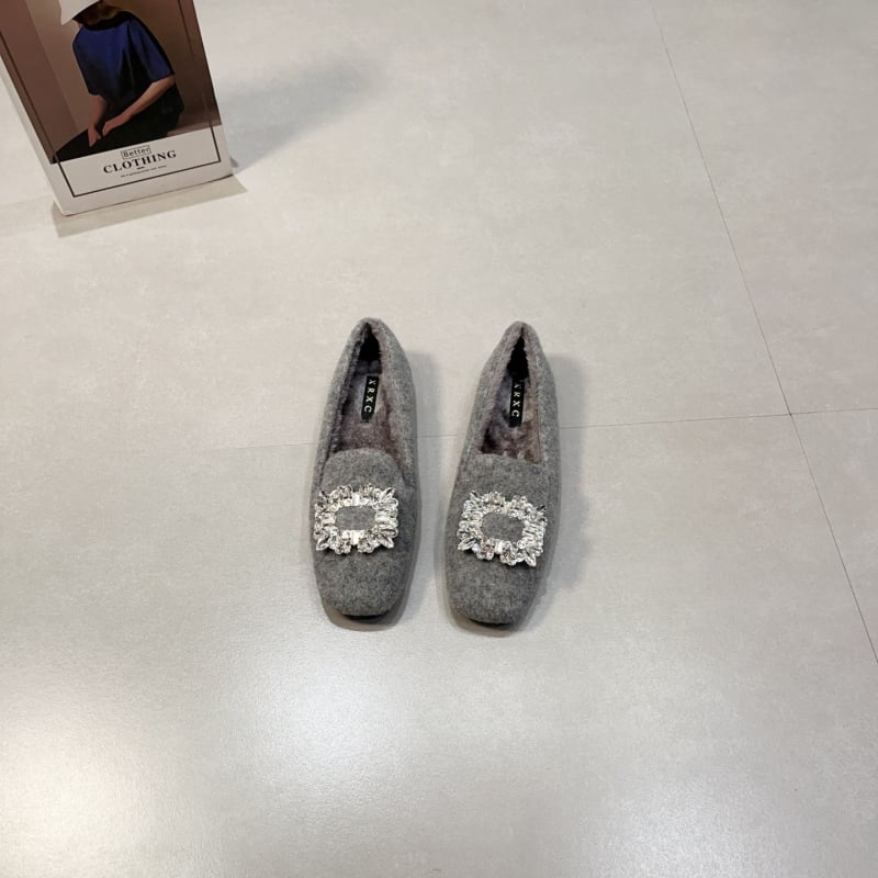 Ženske ploske cipele s kvadratnim nosom, plišasti gornji dio i podstava, slip-on, niski ravni potplat, gumena potplata