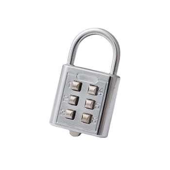6 számjegyű jelszavas zár fiókokhoz és táskákhoz – lopás elleni zár, cinkötvözet lakkozott felülettel, 4 mm vastagságú rúd, 17 mm távolság a rúd között, modern gépészeti stílus