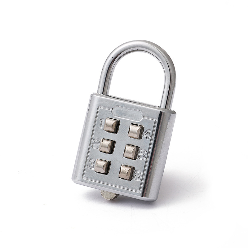 6 számjegyű jelszavas zár fiókokhoz és táskákhoz – lopás elleni zár, cinkötvözet lakkozott felülettel, 4 mm vastagságú rúd, 17 mm távolság a rúd között, modern gépészeti stílus