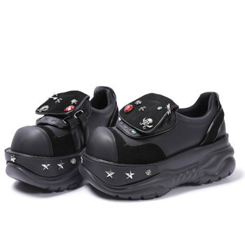 Női mikroszálas mokaszinek 6–8 cm vastag sarokkal, zárás kötés + Velcro, talp gumihab