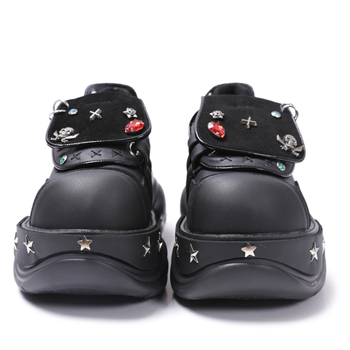 Női mikroszálas mokaszinek 6–8 cm vastag sarokkal, zárás kötés + Velcro, talp gumihab