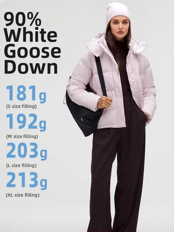 Пухено яке с гъши пух, съдържание на пух 86-90%, тясна кройка, сваляща се качулка