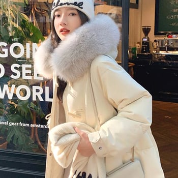 Дамско пухено яке с гъши пух, ацетатна тъкан, дебело, яка от лисича козина (сваляща се), пух 301–350 g