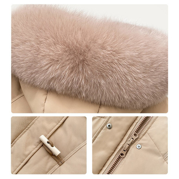 Дамско пухено яке с гъши пух, ацетатна тъкан, дебело, яка от лисича козина (сваляща се), пух 301–350 g