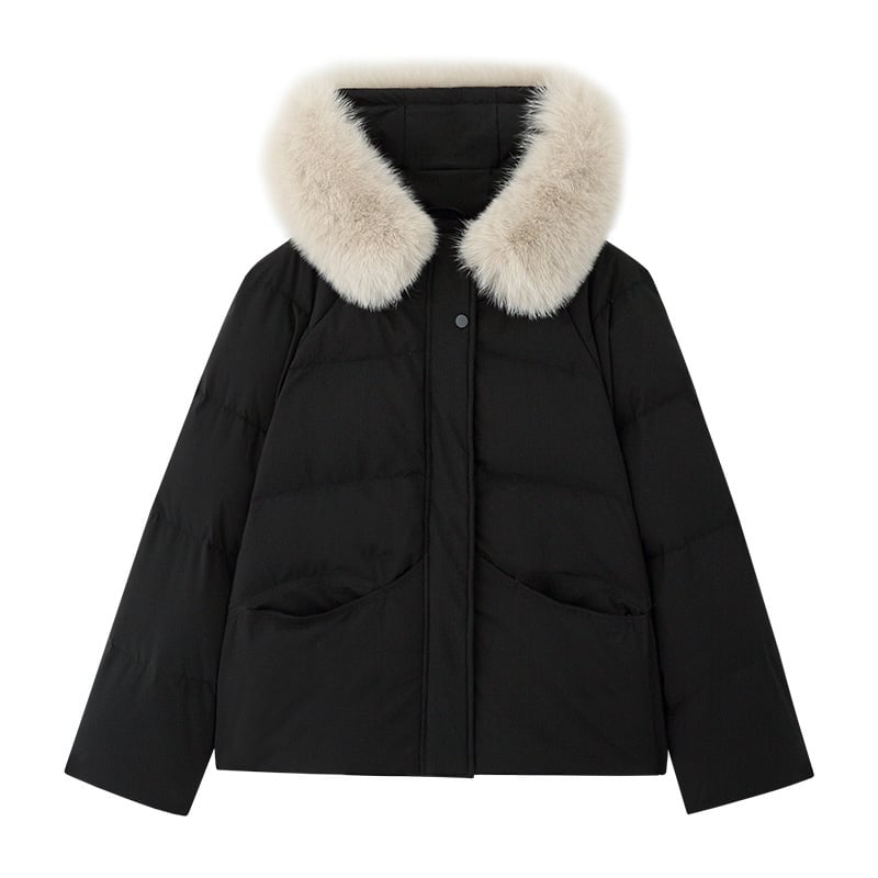 Дамско пухено яке с качулка и сваляща се лисича козина, 86–90% пух, 201–300 g напълване, полиестерен плат, свободна кройка