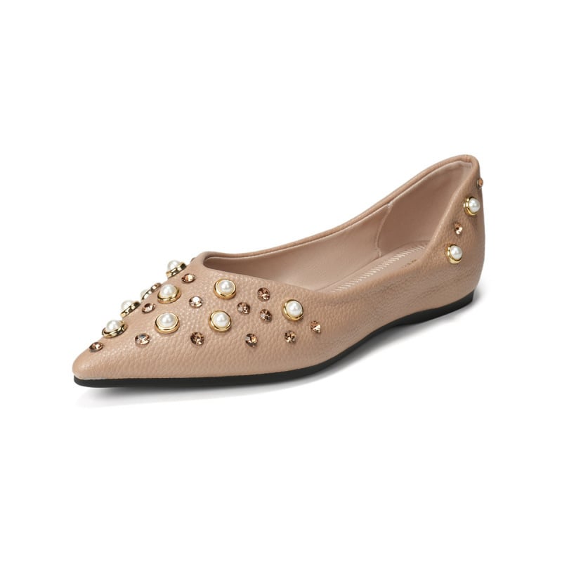 Női lapos cipő hegyes orral és kristálydíszítéssel, koreai stílus, alacsony talp, gumi talp, PU belső talp