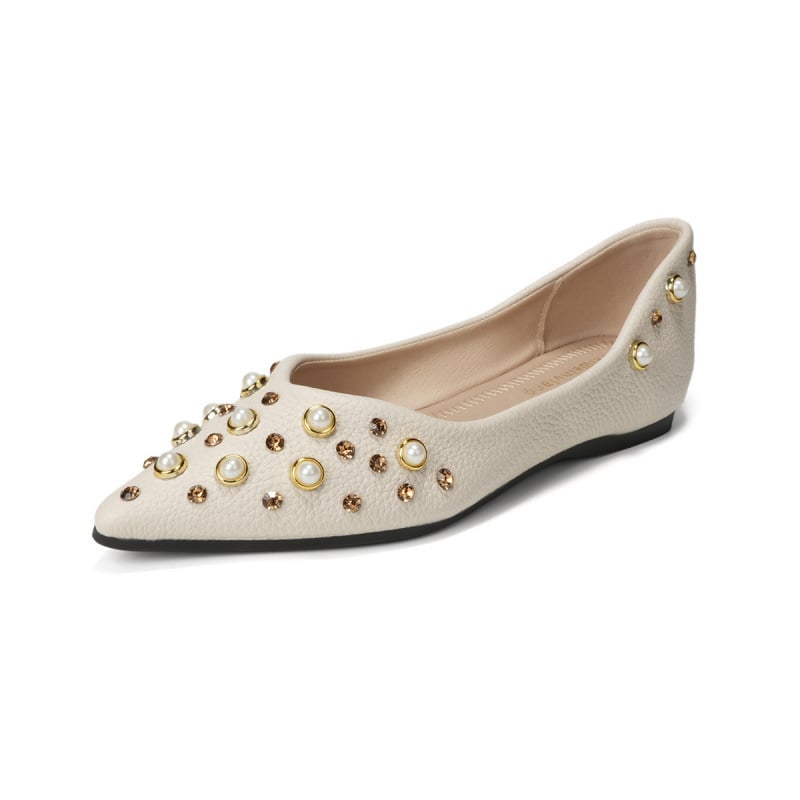 Női lapos cipő hegyes orral és kristálydíszítéssel, koreai stílus, alacsony talp, gumi talp, PU belső talp