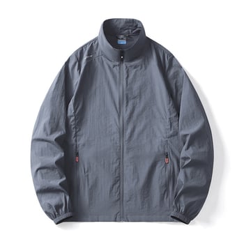 Férfi nyári napvédő kabát, nylon külső réteg, cipzáras zsebek, laza szabás, kapucni nélkül