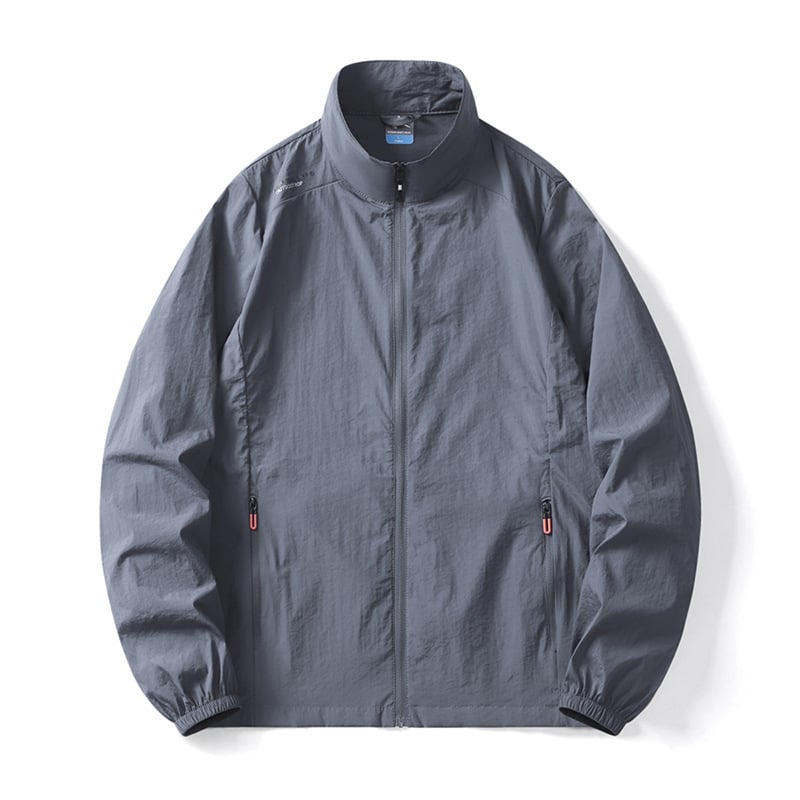 Férfi nyári napvédő kabát, nylon külső réteg, cipzáras zsebek, laza szabás, kapucni nélkül