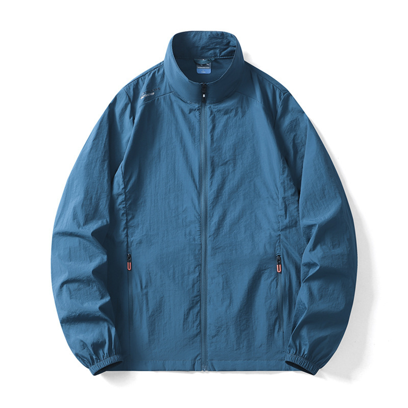 Férfi nyári napvédő kabát, nylon külső réteg, cipzáras zsebek, laza szabás, kapucni nélkül