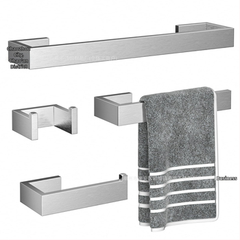 Σετ ράγες πετσέτας από ανοξείδωτο χάλυβα για μπάνιο, τετράδα, περιλαμβάνει ράγα πετσέτας, δοχείο χαρτοπετσέτας και γάντζους; φινιρίσματα: βουρτσισμένο, βαμμένο ή επίχρυσο; μάρκα Kemu san