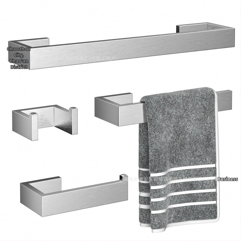 Σετ ράγες πετσέτας από ανοξείδωτο χάλυβα για μπάνιο, τετράδα, περιλαμβάνει ράγα πετσέτας, δοχείο χαρτοπετσέτας και γάντζους; φινιρίσματα: βουρτσισμένο, βαμμένο ή επίχρυσο; μάρκα Kemu san