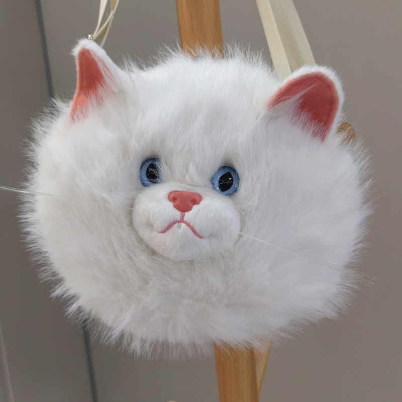 Плюшена чантичка през рамо с котешка кукла, пълнеж PP памук, плюш с козина на зайче, унисекс, налична персонализация