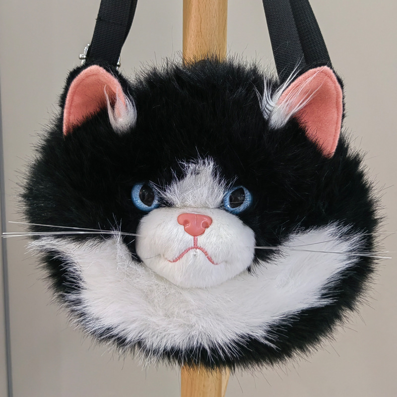 Плюшена чантичка през рамо с котешка кукла, пълнеж PP памук, плюш с козина на зайче, унисекс, налична персонализация