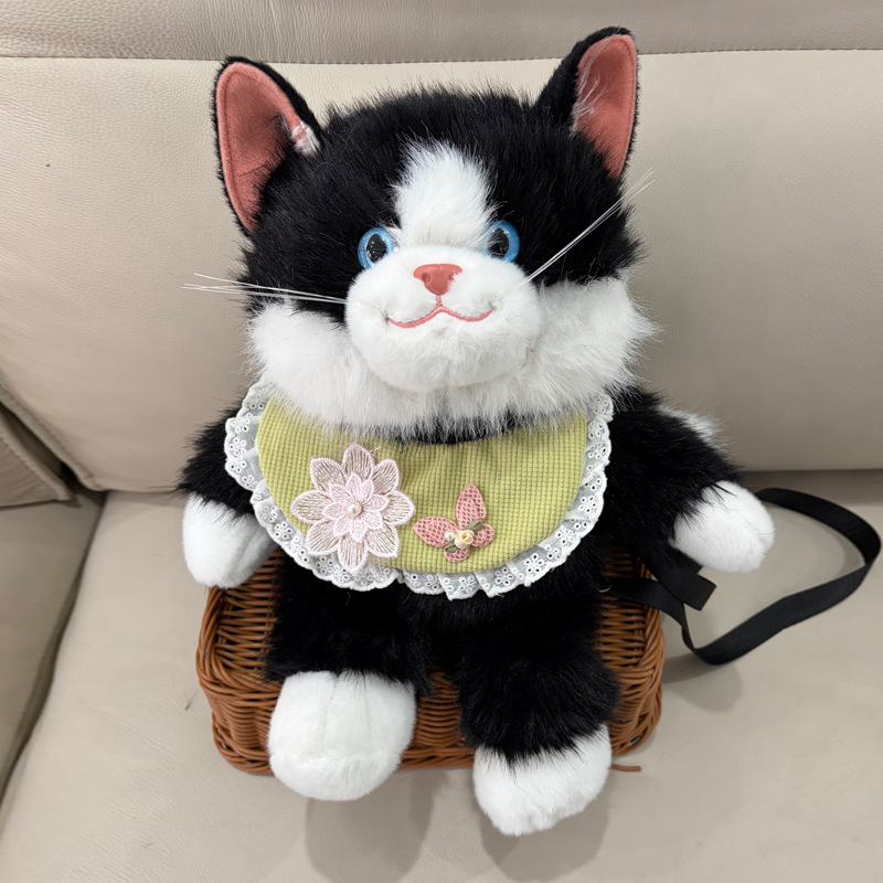 Плюшена чантичка през рамо с котешка кукла, пълнеж PP памук, плюш с козина на зайче, унисекс, налична персонализация