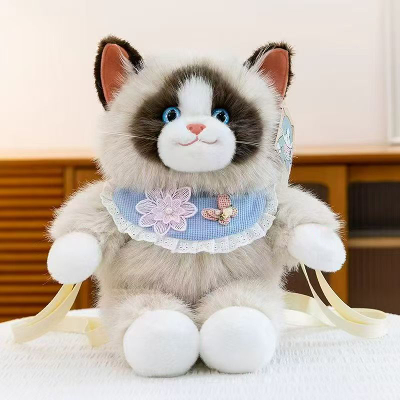 Плюшена чантичка през рамо с котешка кукла, пълнеж PP памук, плюш с козина на зайче, унисекс, налична персонализация