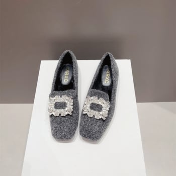 Ženske plišane slip-on ravne cipele s četvrtastim vrhom, niski pet, gornji dio od umjetnog pliša i gumena potplat