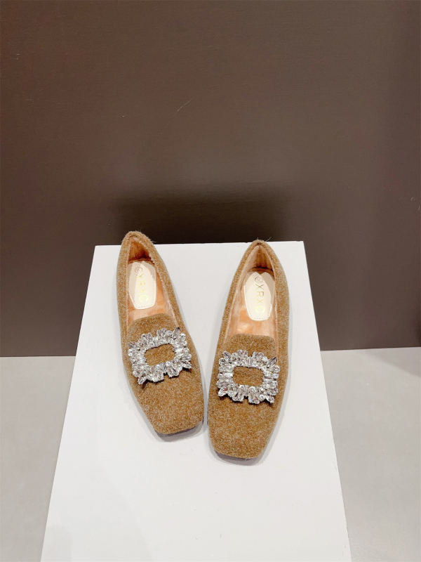Ženske plišane slip-on ravne cipele s četvrtastim vrhom, niski pet, gornji dio od umjetnog pliša i gumena potplat