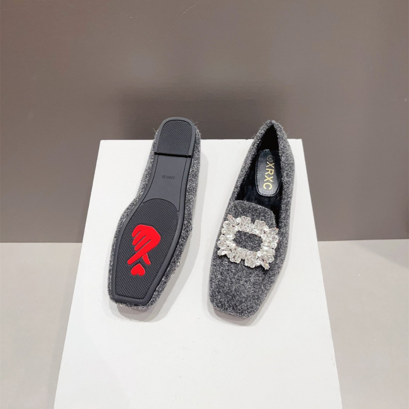 Ženske plišane slip-on ravne cipele s četvrtastim vrhom, niski pet, gornji dio od umjetnog pliša i gumena potplat