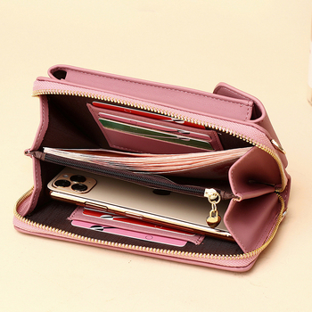 Γυναικεία τσάντα με λουρί για το κινητό, κάθετης μορφής τετράγωνου σχήματος, PU δέρμα, φερμουάρ, μεγάλη χωρητικότητα, εσωτερικές θήκες για κάρτες, ID, κέρματα και μετρητά· μοντέλο SJB-001, street-style