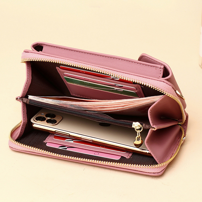 Γυναικεία τσάντα με λουρί για το κινητό, κάθετης μορφής τετράγωνου σχήματος, PU δέρμα, φερμουάρ, μεγάλη χωρητικότητα, εσωτερικές θήκες για κάρτες, ID, κέρματα και μετρητά· μοντέλο SJB-001, street-style