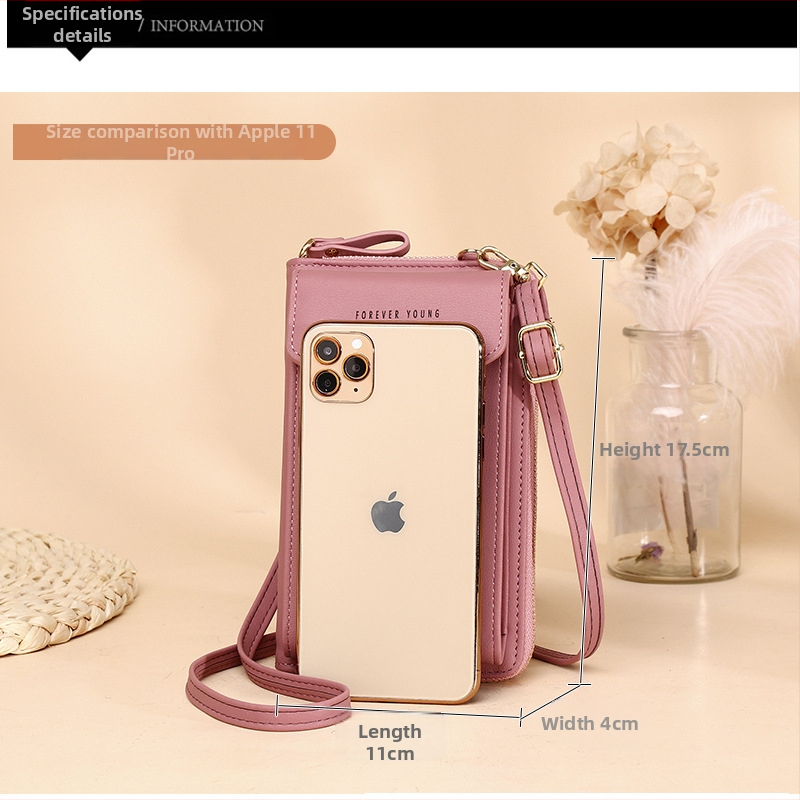 Dámska crossbody taška na mobilný telefón, vertikálny štvorcový tvar, PU koža, zips, veľká kapacita, vnútorné priehradky na karty, ID, mince a bankovky; model SJB-001, mestský štýl.