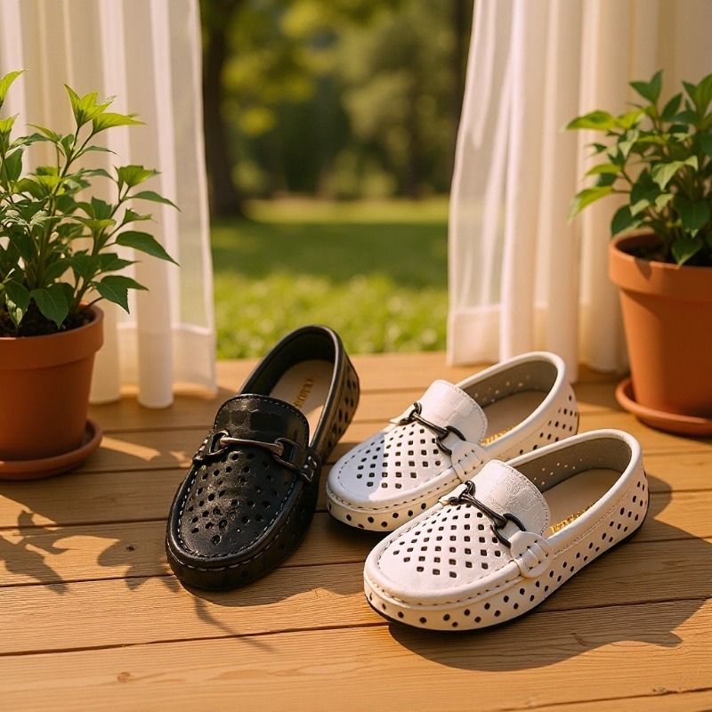 Dječji kožni slip-on mokasini s metalnom kopčom, karirani uzorak, gumeni potplat, ručno izrađene, korejski stil