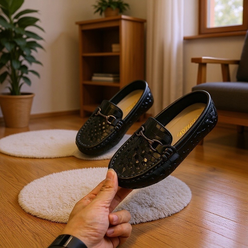 Dječji kožni slip-on mokasini s metalnom kopčom, karirani uzorak, gumeni potplat, ručno izrađene, korejski stil