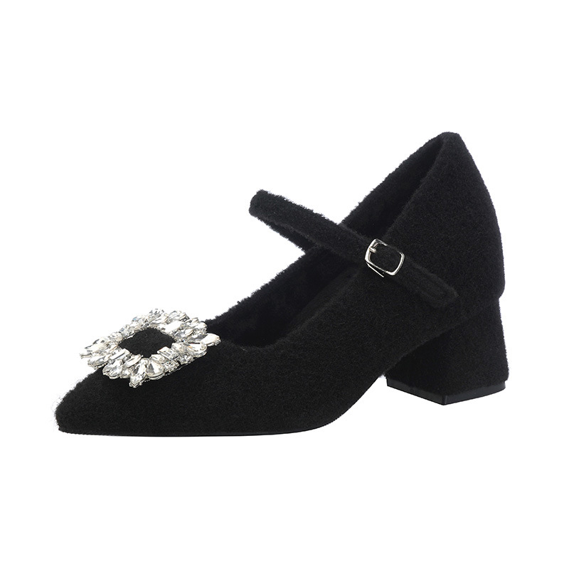 Ženske Mary Jane cipele s oštrim nosom, Ultra-Fiber gornji dio, visina potpetice iznad 8 cm, debeli potpetica