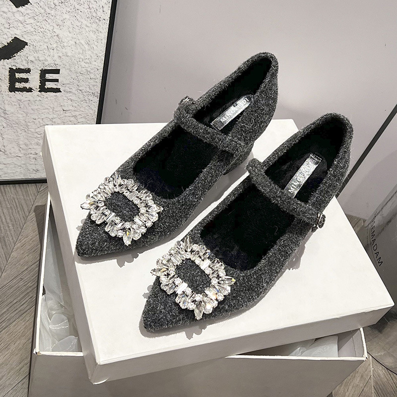 Ženske Mary Jane cipele s oštrim nosom, Ultra-Fiber gornji dio, visina potpetice iznad 8 cm, debeli potpetica