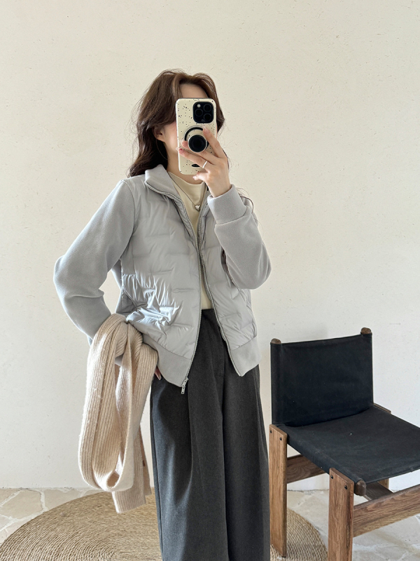 Дамско пухено яке с поларена материя, цип, стоящ яка, пълнеж от патешки пух 85–90%, дебело, дълги ръкави