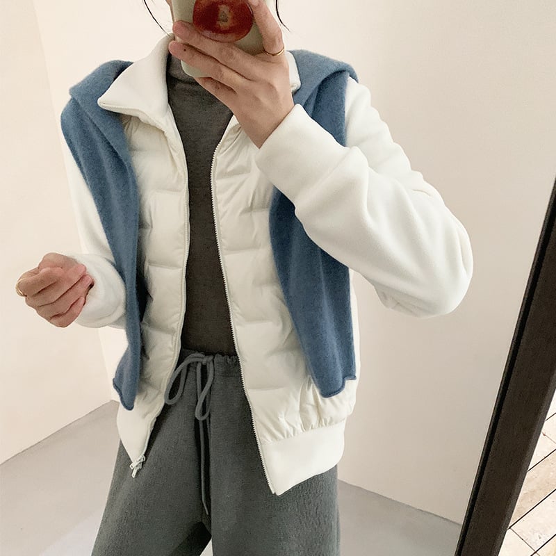 Дамско пухено яке с поларена материя, цип, стоящ яка, пълнеж от патешки пух 85–90%, дебело, дълги ръкави