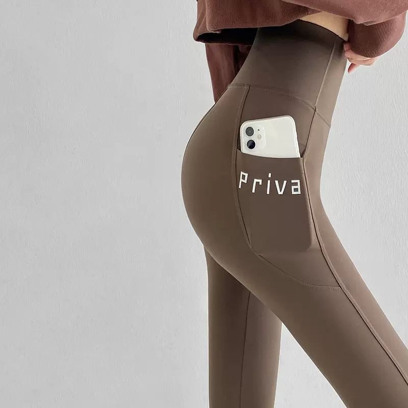 Ženske joga hlače s dva džepa, visoki struk, Barbie stil, tanke, kontrola trbuha i podizanje stražnjice