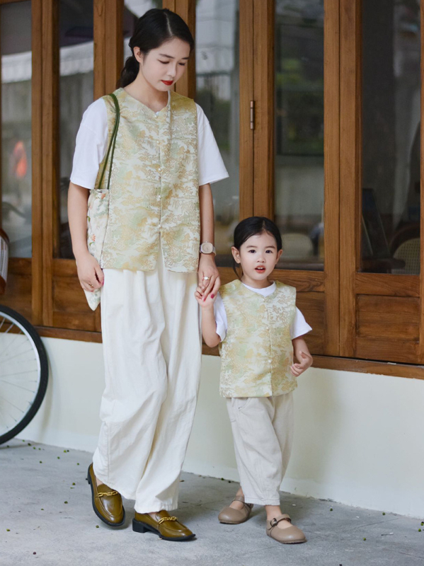 Παιδικό γιλέκο σε νέο κινεζικό στυλ με αντίγραφο Song brocade και κουμπωτό σχέδιο, για ηλικίες 3–8 ετών.