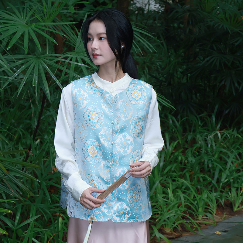 Παιδικό γιλέκο σε νέο κινεζικό στυλ με αντίγραφο Song brocade και κουμπωτό σχέδιο, για ηλικίες 3–8 ετών.