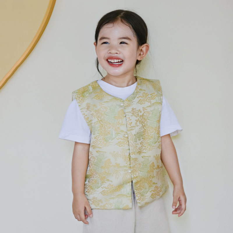 Παιδικό γιλέκο σε νέο κινεζικό στυλ με αντίγραφο Song brocade και κουμπωτό σχέδιο, για ηλικίες 3–8 ετών.