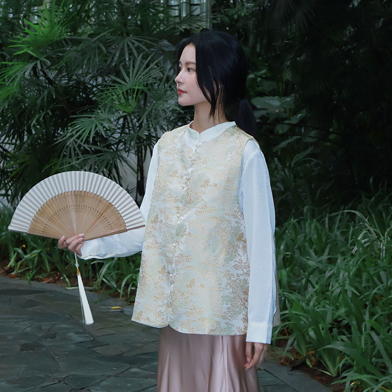 Παιδικό γιλέκο σε νέο κινεζικό στυλ με αντίγραφο Song brocade και κουμπωτό σχέδιο, για ηλικίες 3–8 ετών.