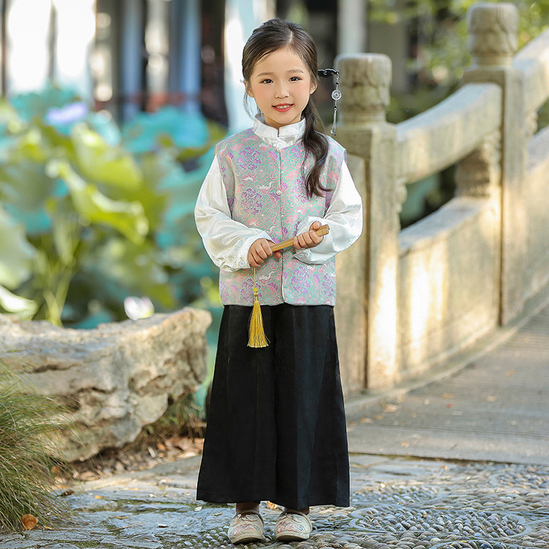 Παιδικό γιλέκο σε νέο κινεζικό στυλ με αντίγραφο Song brocade και κουμπωτό σχέδιο, για ηλικίες 3–8 ετών.