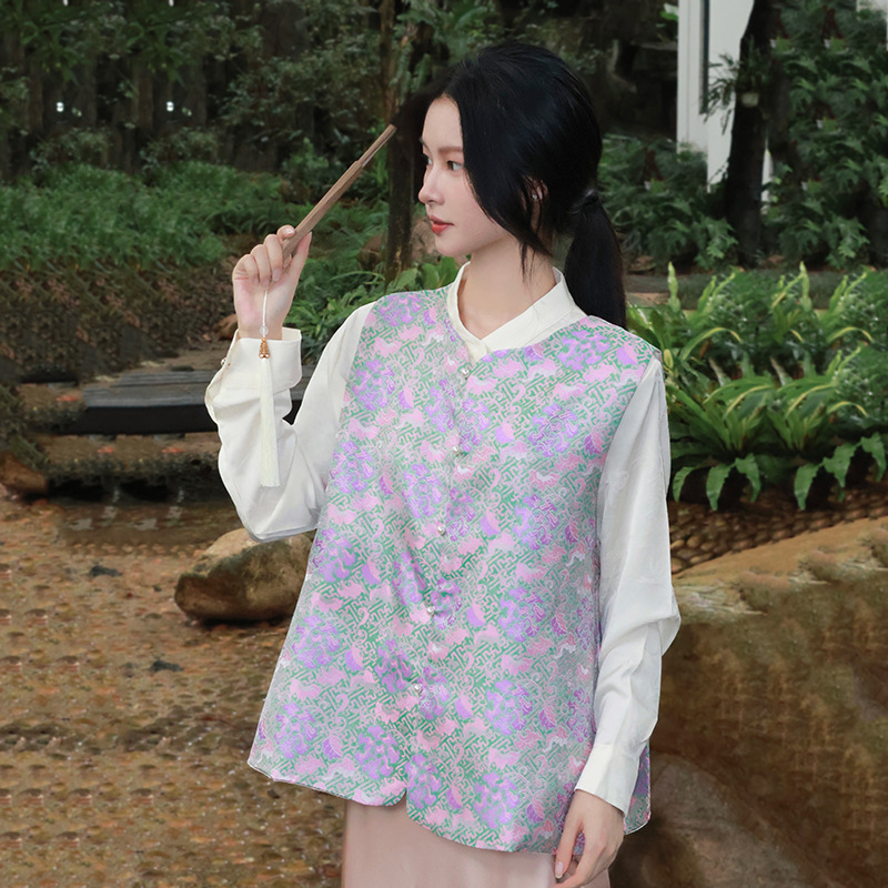 Παιδικό γιλέκο σε νέο κινεζικό στυλ με αντίγραφο Song brocade και κουμπωτό σχέδιο, για ηλικίες 3–8 ετών.