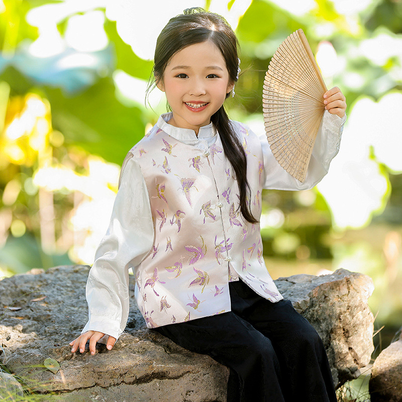 Παιδικό γιλέκο σε νέο κινεζικό στυλ με αντίγραφο Song brocade και κουμπωτό σχέδιο, για ηλικίες 3–8 ετών.