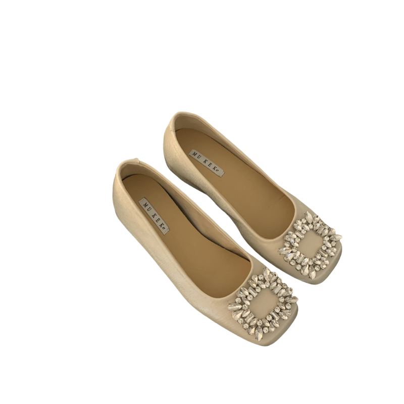 Mary Jane cipele s satenskim gornjim dijelom, kvadratni vrh, 3-5 cm peta, slip-on