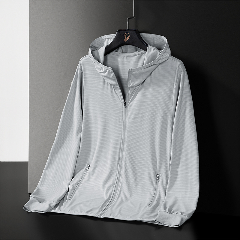 Unisex kapuljača jakna za zaštitu od sunca, prozračna Ice Silk tkanina, mješavina poliestera 88%, zatvarač, širok kroj