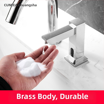 Dozator automat de săpun, design tip robinet, de birou, săpun spumant/lichid, din cupru, finisaj periat