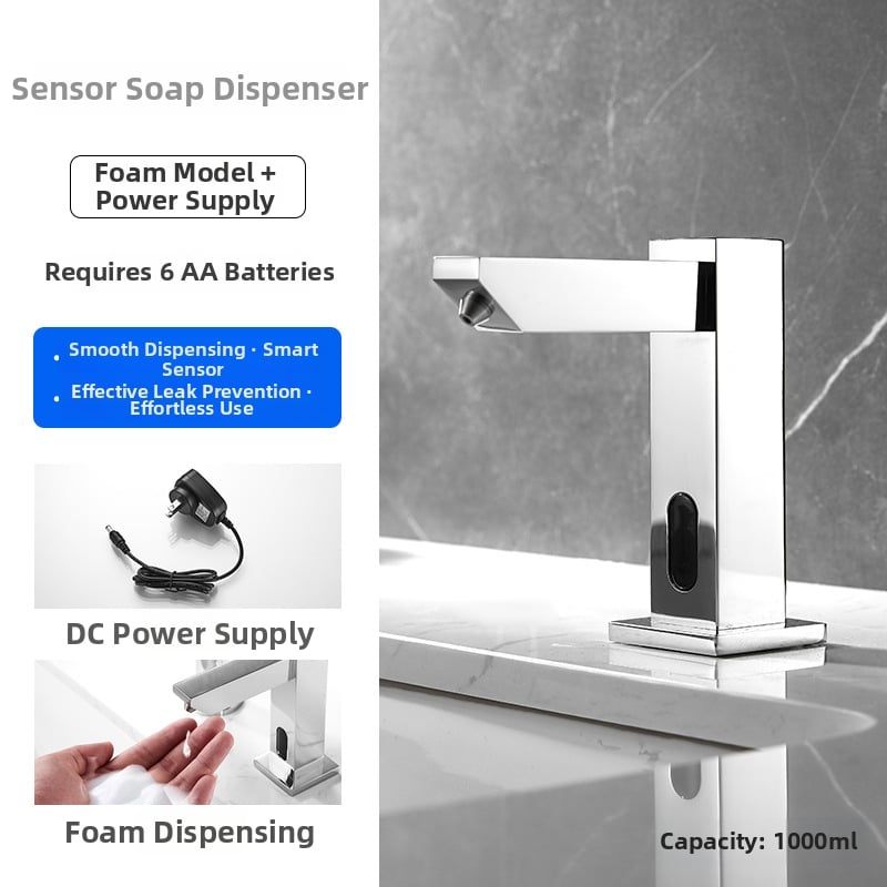 Dozator automat de săpun, design tip robinet, de birou, săpun spumant/lichid, din cupru, finisaj periat