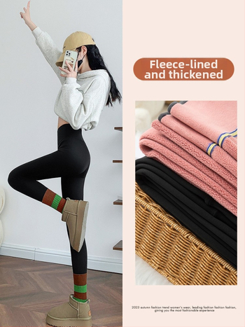 Ženske tajice s flis podstavom, visokim strukom, 3/4 dužine, nylon sharkskin materijal, debeli, visoka elastičnost, joga hlače.