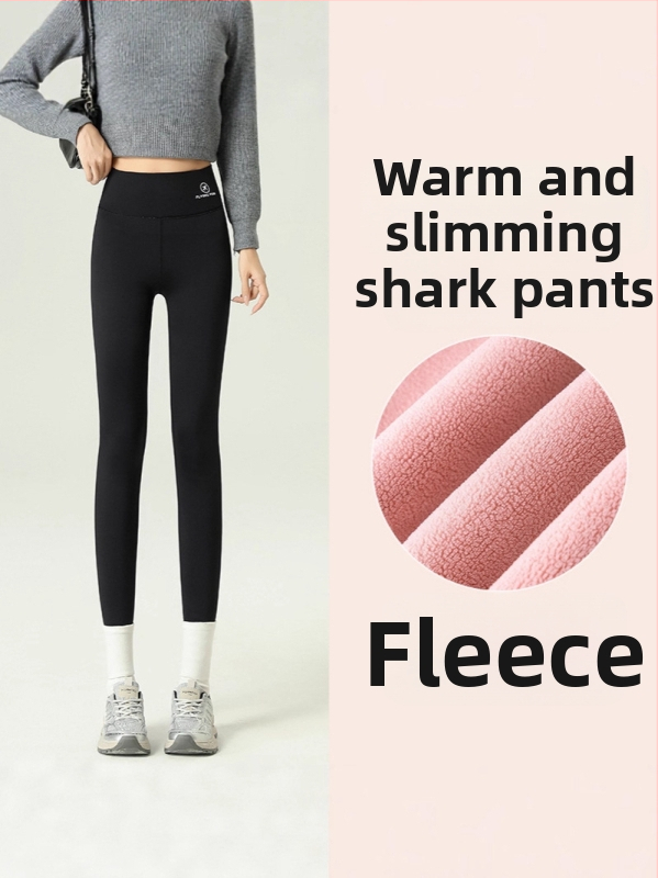 Ženske tajice s flis podstavom, visokim strukom, 3/4 dužine, nylon sharkskin materijal, debeli, visoka elastičnost, joga hlače.